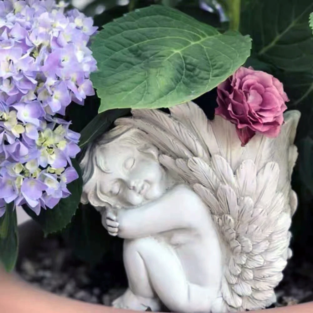 Angel Flower Pot Mold Angle Wings Creative Design Desktop Pen Holder Mold Decorative Gypsum Epoxy Concrete candle Vessel Mold