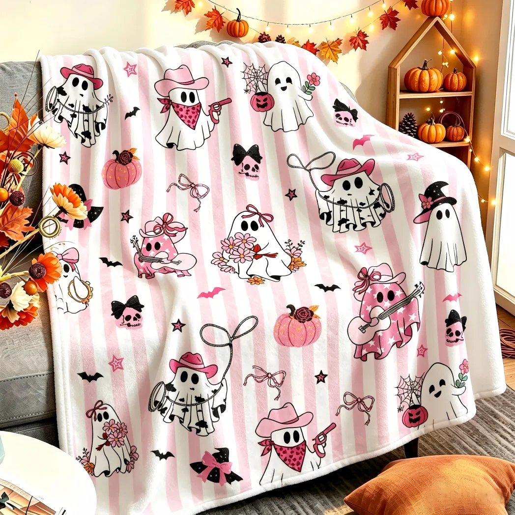 1 Stück Rosa Geister-Decke für Couch, Weiche Gemütliche Decken für Herbst, Halloween, Weihnachten, Flanelldecken, Festgeschenke, für die ganze Jahreszeit geeignet
