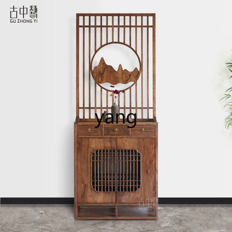 Yjq Modern Home Entrance Cabinet Partition Solid Wood Screen Locker New Chinese Style Decoration Side View Customized