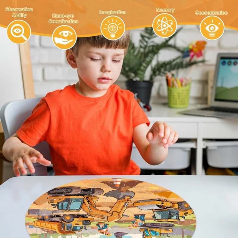 Bodenpuzzles für Kinder, 70-teiliges Baustellen-Puzzle mit Bagger, Bulldozer, Gabelstapler, Kipper, Lernspielzeug