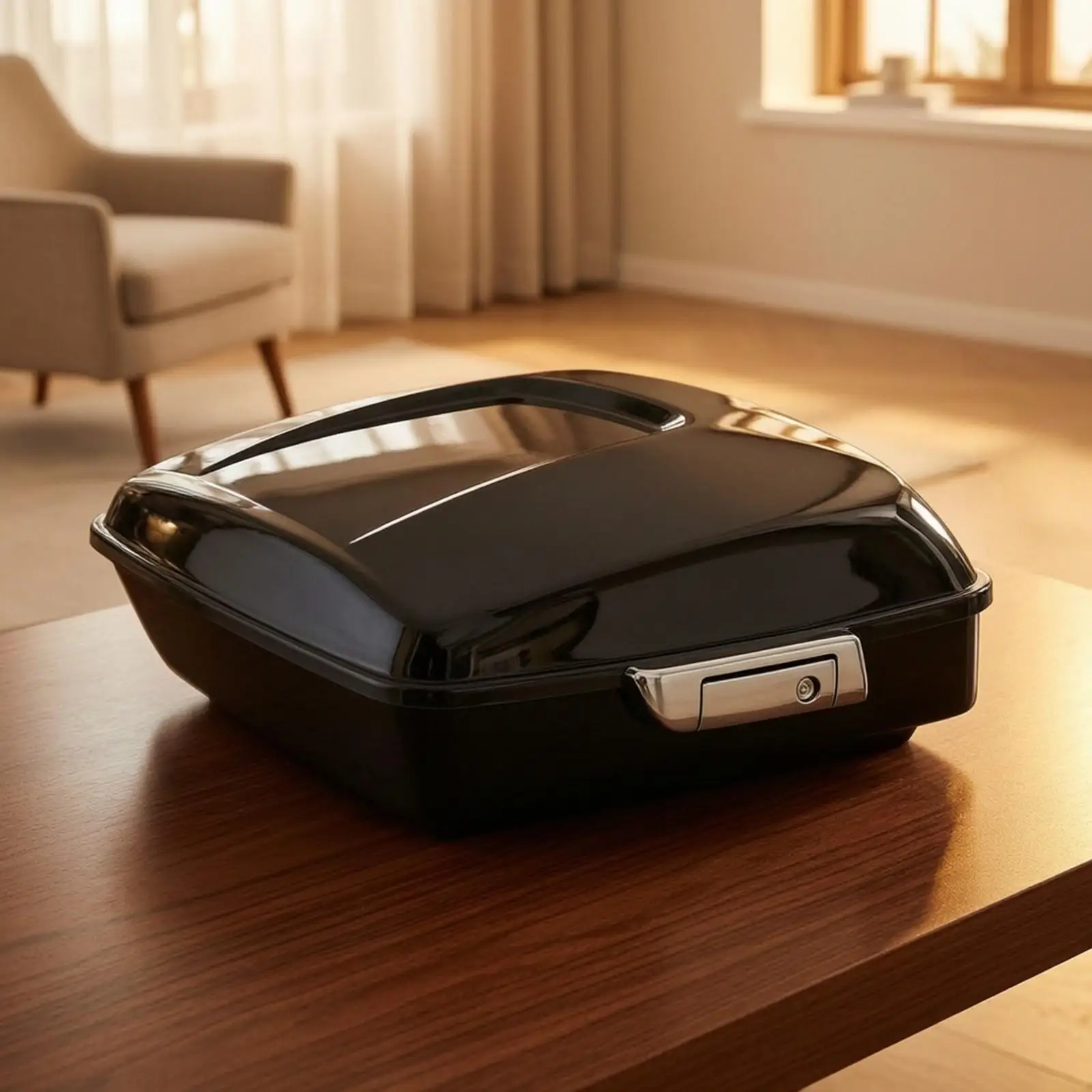 Plastic Motorcycle Luggage Trunk with Lock and Key for Full Dress Tourer Bikes Hinged Lid Quilted Carpet Interior Storage