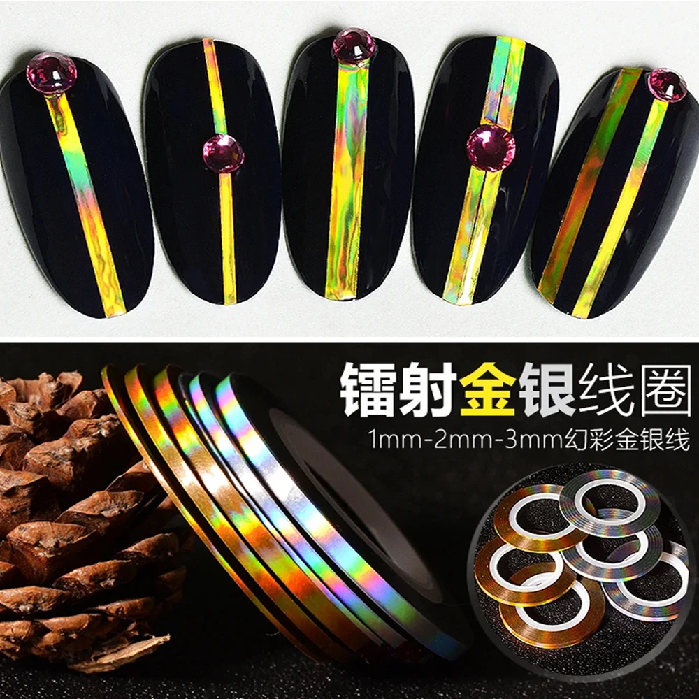 10 Rollen Nail Art Striping Tapes Zelfklevende Holografische Gouden Zilveren Voering Nagelstickers Tips Diy Manicure Decoratie 1Mm-3Mm