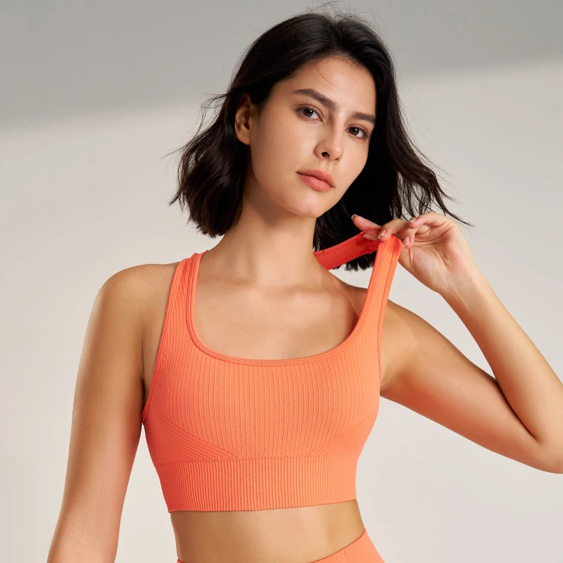 Women's Sports Bra Fitness Underwear Sexy Line Casual Striped Seamless Knit Fashion Tight Breathable Fitness Top