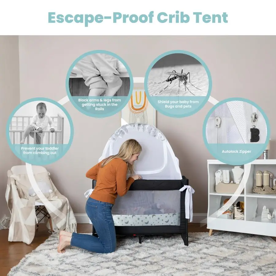 خيمة لعب من Pack n، خيمة سرير صغيرة للحفاظ على الطفل من التسلق، عبوة منبثقة تلقائية وخيمة لعب مع سحابات أوتوماتيكية، قطيفة سميكة