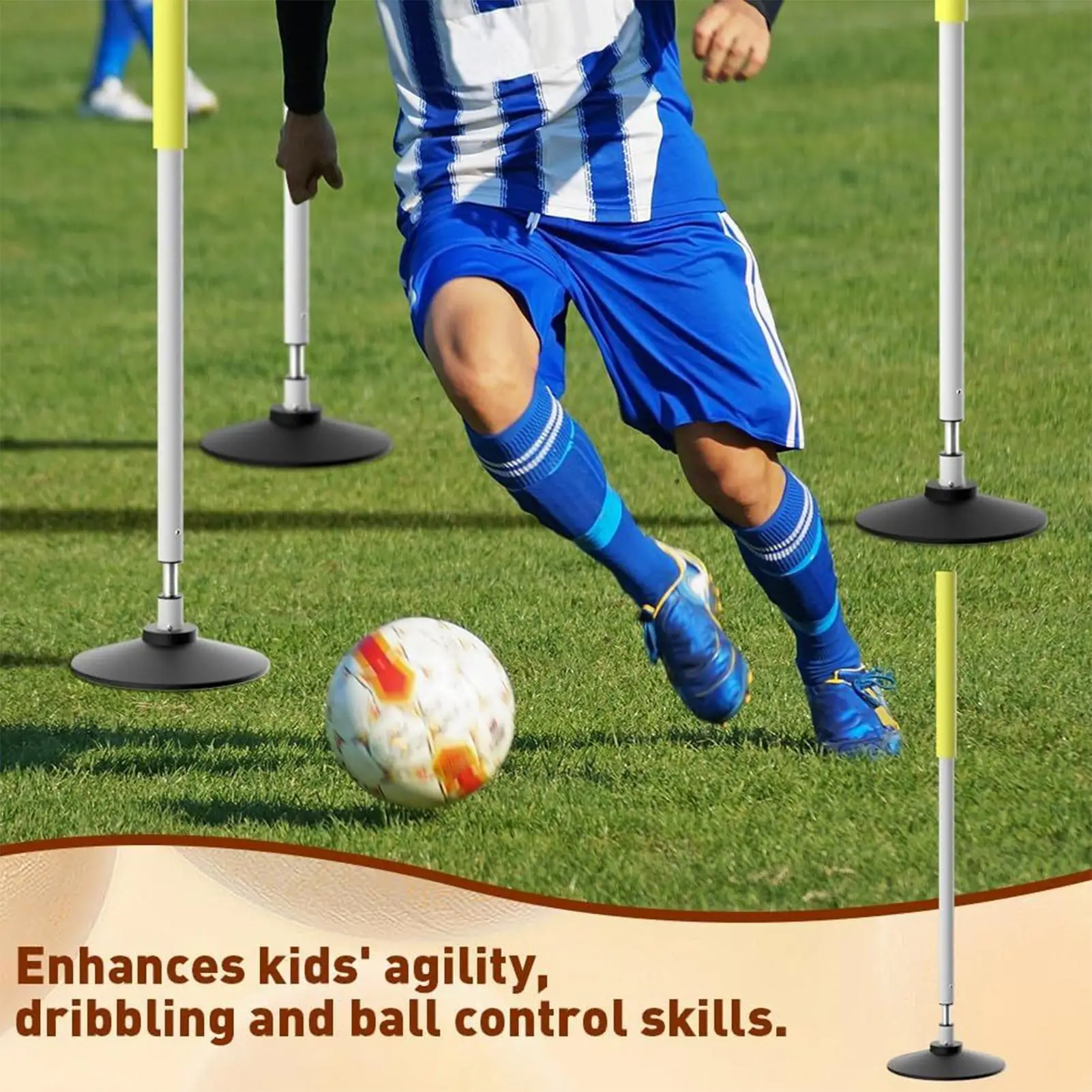 أقطاب تدريب كرة القدم 24 بوصة معدات تدريب أجيليتي مع حقيبة حمل إعداد سريع مخاريط رياضية لتدريبات كرة القدم واللياقة البدنية