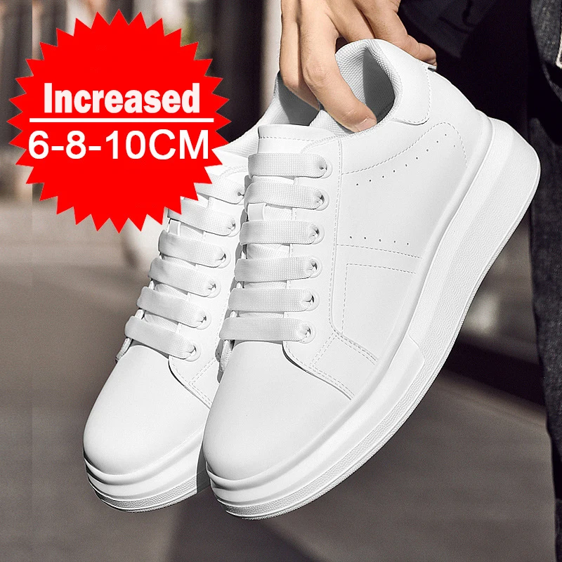 

Men's High-quality Leather Height-increasing Shoes 6cm/8cm/10cm Optional Invisible Height-increasing Fashion White Sports Shoes