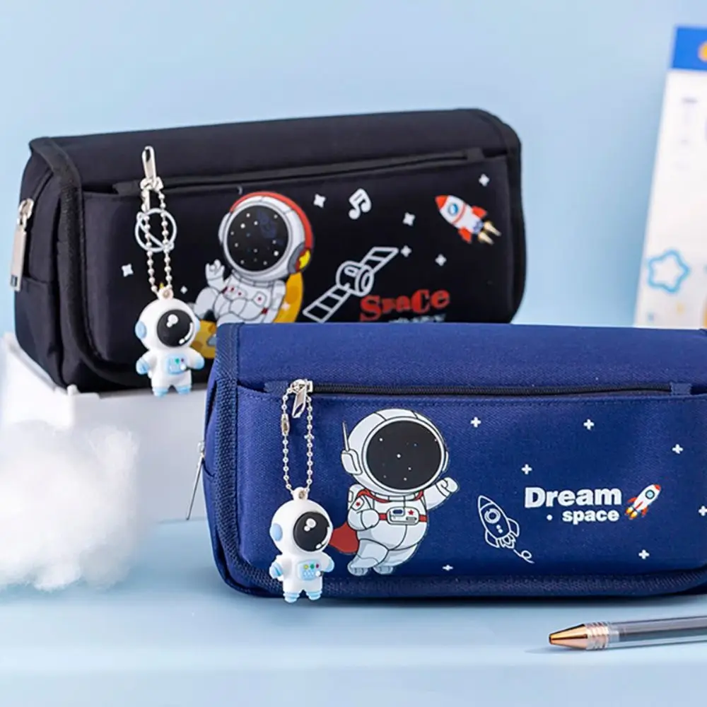 Four/Double layers Pen Bag Astronaut Pattern Large Capacity Pen Box Dirt Resistant Stationery Organizer Students