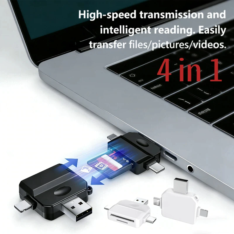 

Адаптер Lightning для чтения SD-карт для iPhone, USB-адаптер для камеры, 4-в-1 OTG Type-C TF-адаптер, совместимый с картами SD/TF, USB 3.0