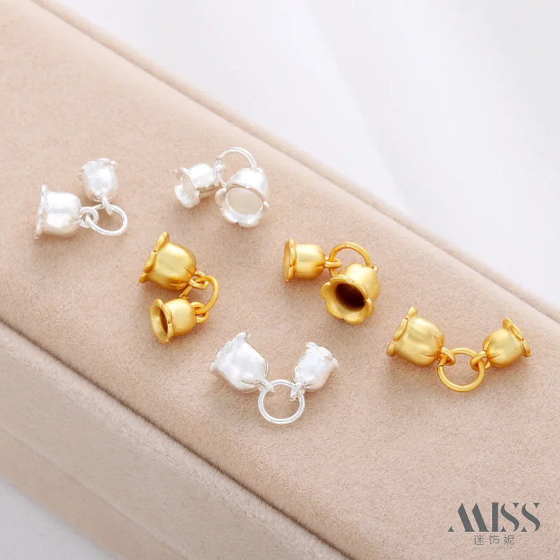 18K Gold Plated Vintage Matte Silver Lily of the Valley Pendants DIY Bracelet Necklace Charms