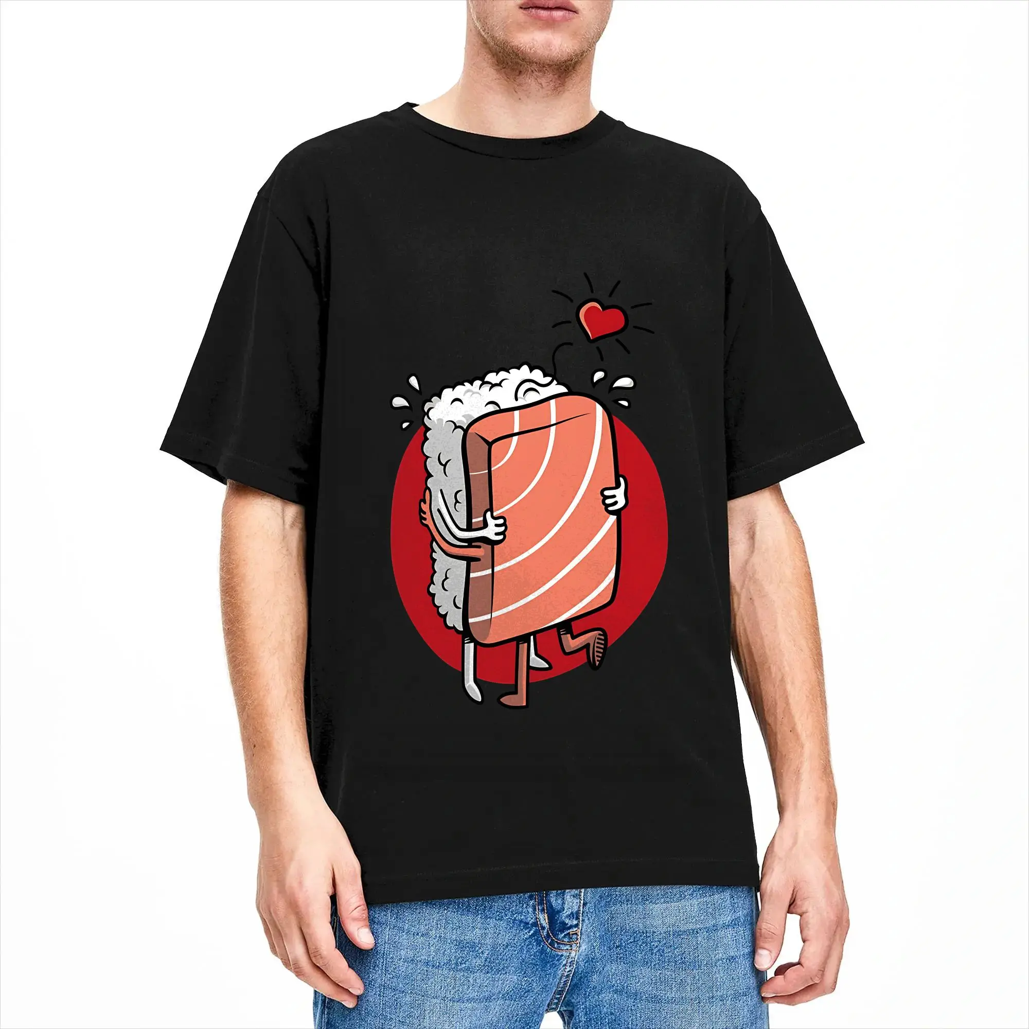 Kawaii Sushi Love  Tshirts Men Crewneck Short Sleeve Tops Shirts Sushi Wardrobe Cotton Summer TopsTops