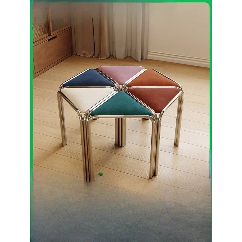 

Dopamine contrasting color geometric splicing stool adult stackable dining table bench living room household color matching stoo