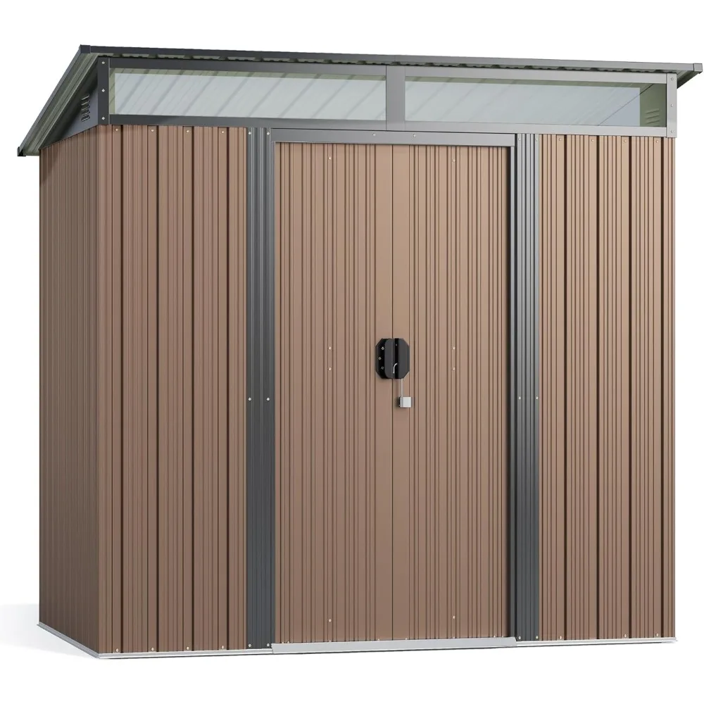 

6'x4' Outdoor Storage Shed Metal Garden Shed with Sliding Lockable Doors, Versatile Tool Bike Shed with Transparent Panel Windo