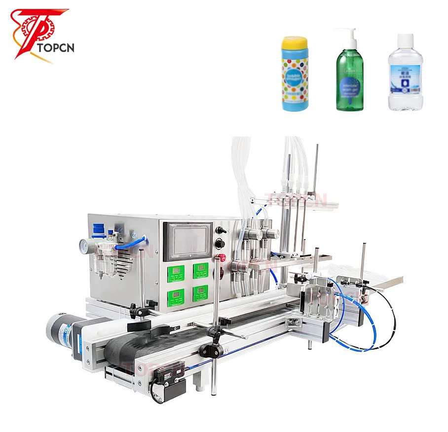 4 Diving Nozzles Magnetic Pump Automatic Desktop CNC Oil Liquid Water Filler With Conveyor Perfume Filling Machine