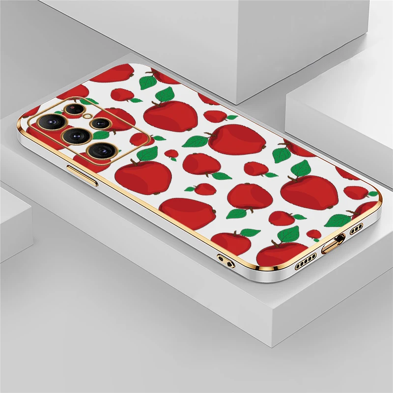 Luxury Fruits Print Phone Case For Samsung Galaxy S20 Ultra S21+ 5G S10 Plus S20 FE Silicone Soft TPU Plating Protective Cover