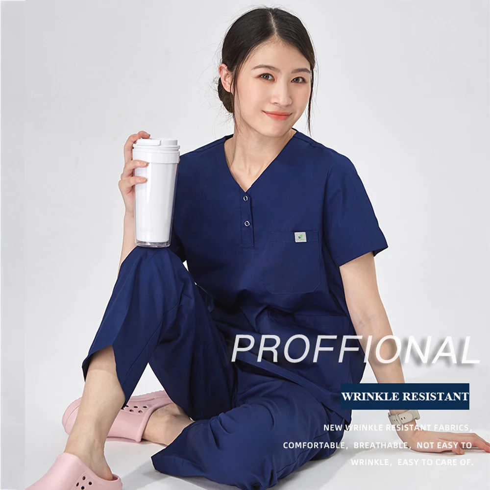 Petite Scrubs Pair Uniformes Quirurgicos Para Mujer Medico Hombre Veterinario Snap Neck Nurse Workwear Medical Uniforms Suit 211