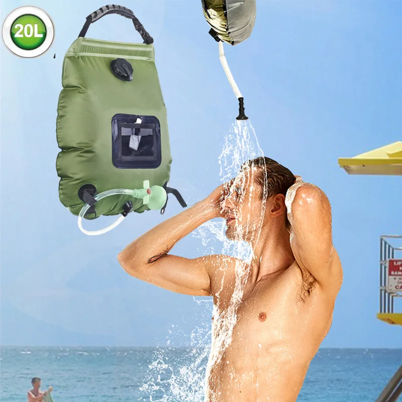 

20L Water Bag Outdoor Camping Hiking Solar Shower Bag Heating Camping Shower Climbing Water Bag Hose Switchable Shower Head