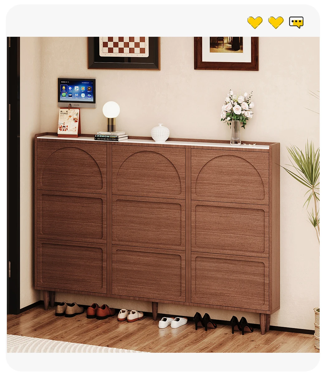 باب مدخل على طراز العصور الوسطى CP خزانة أحذية خشبية صلبة رفيعة للغاية باب منزلي شقة صغيرة خزانة مدخل ضيقة #4