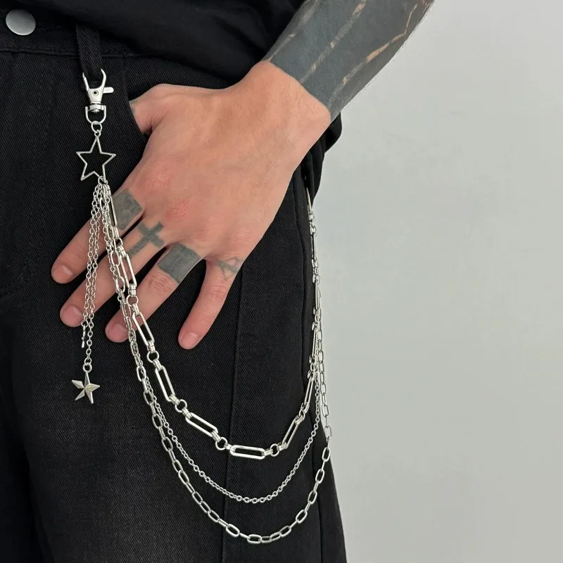 Men Women Hip Hop Double Layer Waist Chain Trendy Star Pendant Jeans Pants Bag Chain Steampunk Fashion Jewelry Gift view 3