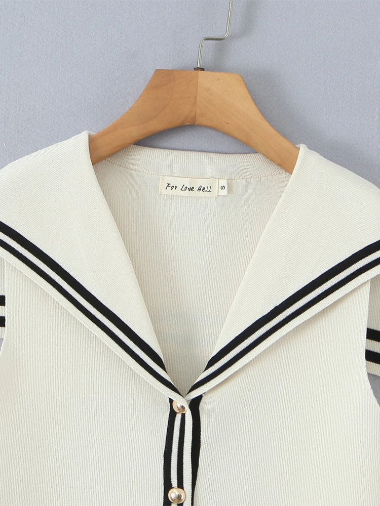 تشو ساو بيوتي 2025 المرأة موضة جديدة خمر البحرية طوق شيك واحدة الصدر تانك القمم مثير سليم بلا أكمام محبوك بلوزة صغيرة #3