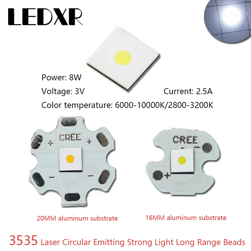 3535 płaskie biały laser okrągłe trzy amperowe chipy 8W białe światło ciepłe białe światełka LED wysokiej mocy 3V miedziana taca lampy