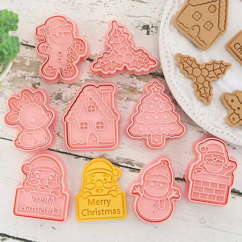 3D Christmas Cookie Mold Set Holiday Biscuit Cutter Sugar Cookie Shaper DIY Baking Tools Kitchen Accessories for Xmas New Year