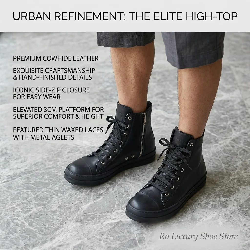 Brand Designer Men Leather Sneaker Black Women Ankle Boot PLatform Quality Lace Up High Top Trainer Casual Flats For Daily