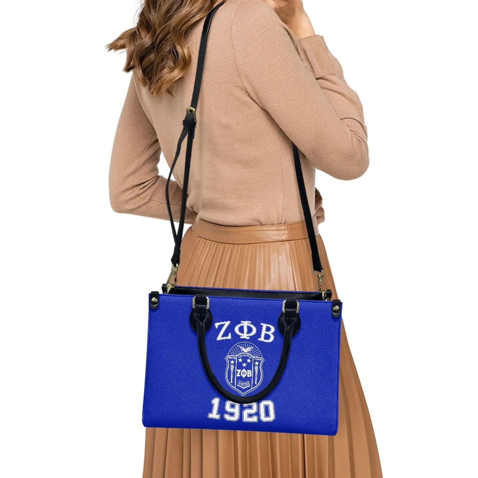 Personalized Customized Name Sorority Gift Zeta Phi Beta Print Luxury PU Leather Women Handbags Drop Shipping POD Totes  Bolsas