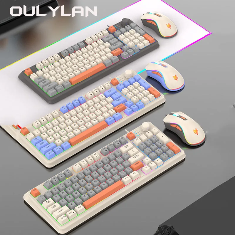 94 Keys Desktop Computer Accessories NEW Keyboards K820 Game Wired  Mouse Set Three Colored Luminous Gaming Mechanical Keyboard