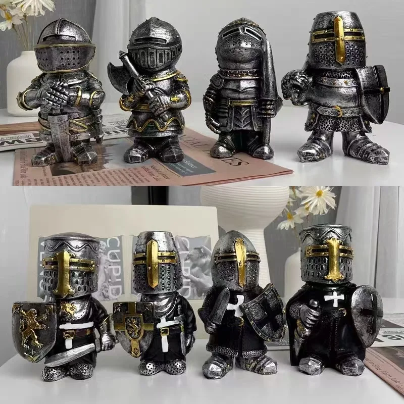 Knight Gnomes Garden Statue Guard Cross Templar Dwarf Guard Armor Samurai Miniature European Knight Resin Garden Decoration