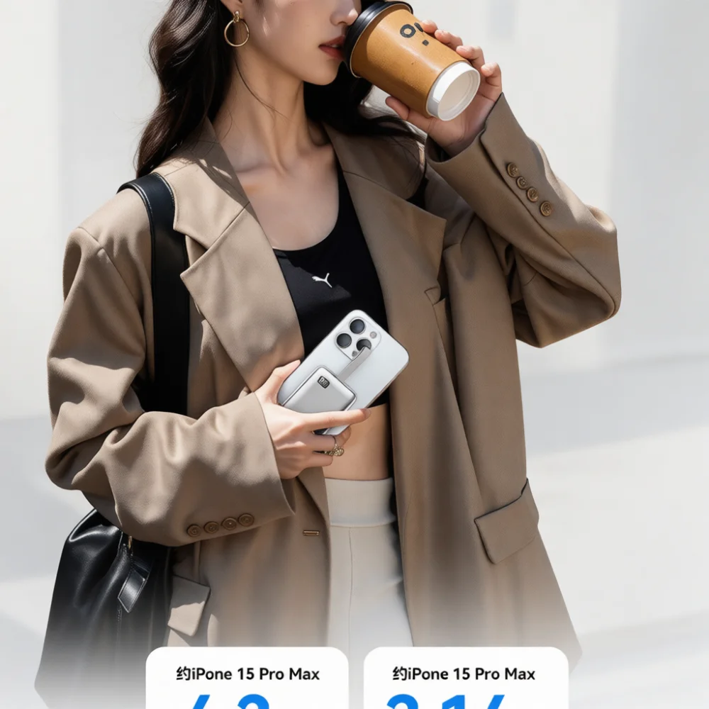 Ultra Compact Power Bank 10000mAh Fast Charge External Battery Pack Built In Charging Cables Portable Pocket Power Supply