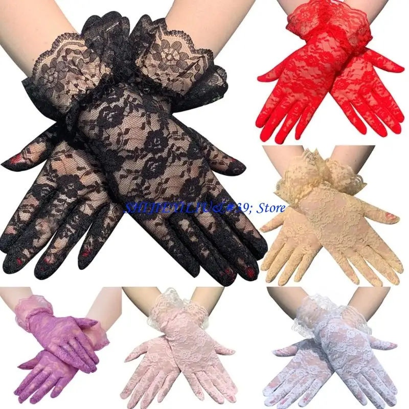 E21F 2lots Stylish Long Arm Gloves Breathable Lace Gloves Stretchy Lace Gloves