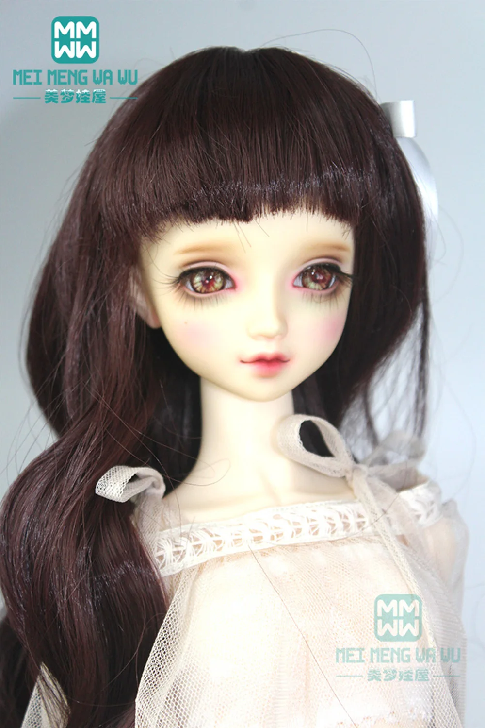 BJD 액세서리 속옷, 실리콘 후드 1/3 1/4 1/6 BJD/SD 인형 가발, 다크 브라운 긴 곱슬 머리 078