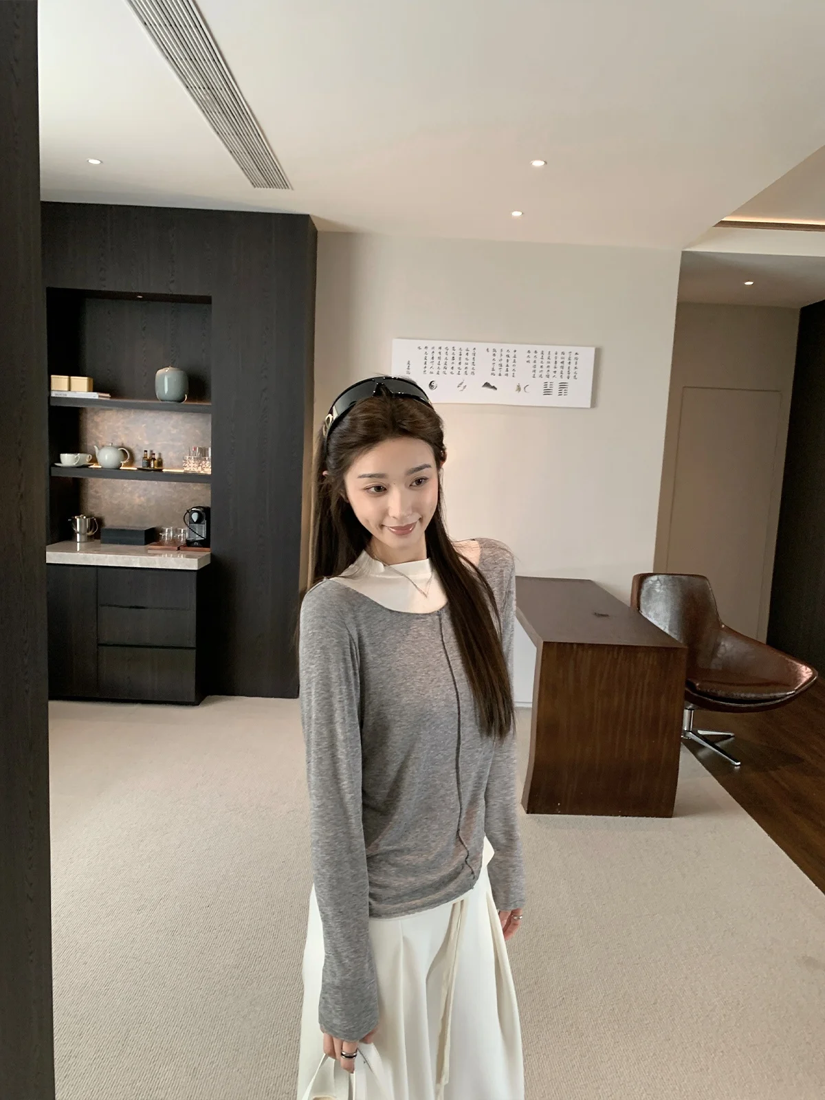 

American Sle Color Blo Long Sve Women's Wool Sweater Versatile Lin2jennie Ry Cotton Blend round Ne Top