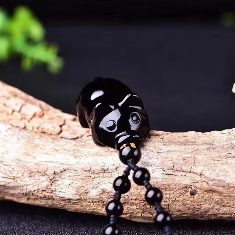 

Obsidian Pig Pendant Black Man Fashion Charm Real Men Amulet Necklace Natural Gemstone Carved Designer Amulets Jewelry Luxury