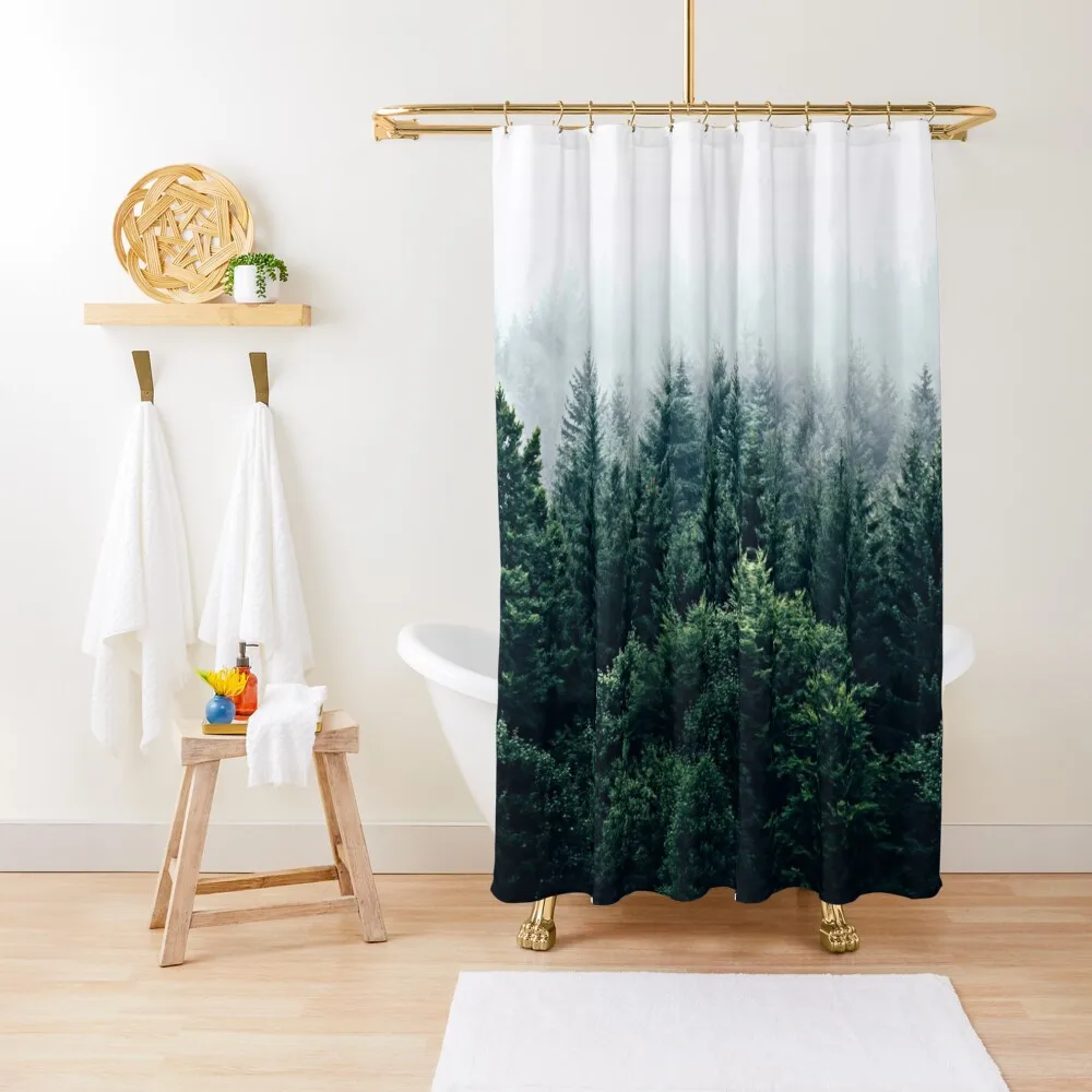 

Tall green trees in fog Shower Curtain For Bathrooms With Beautiful Designs Shower Set Cover Curtain