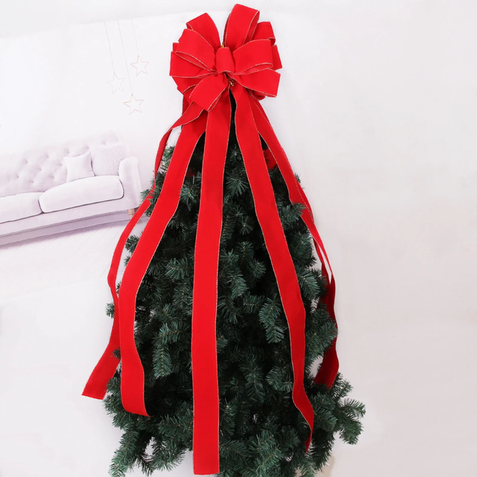 

Christmas Tree Wreath Festival Supplies Flocking Party 120cm Pendant Red Large Bow Window Holiday Indoor Outdoor Decorations