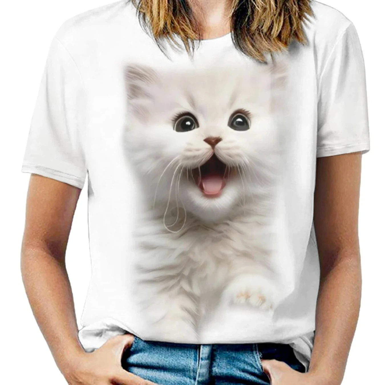 CLOOCL Cute White Kitten T-shirts Funny Animals Cats 3D Printed Short Shirts Fashion Women Summer Tees Casual Tops Clothing