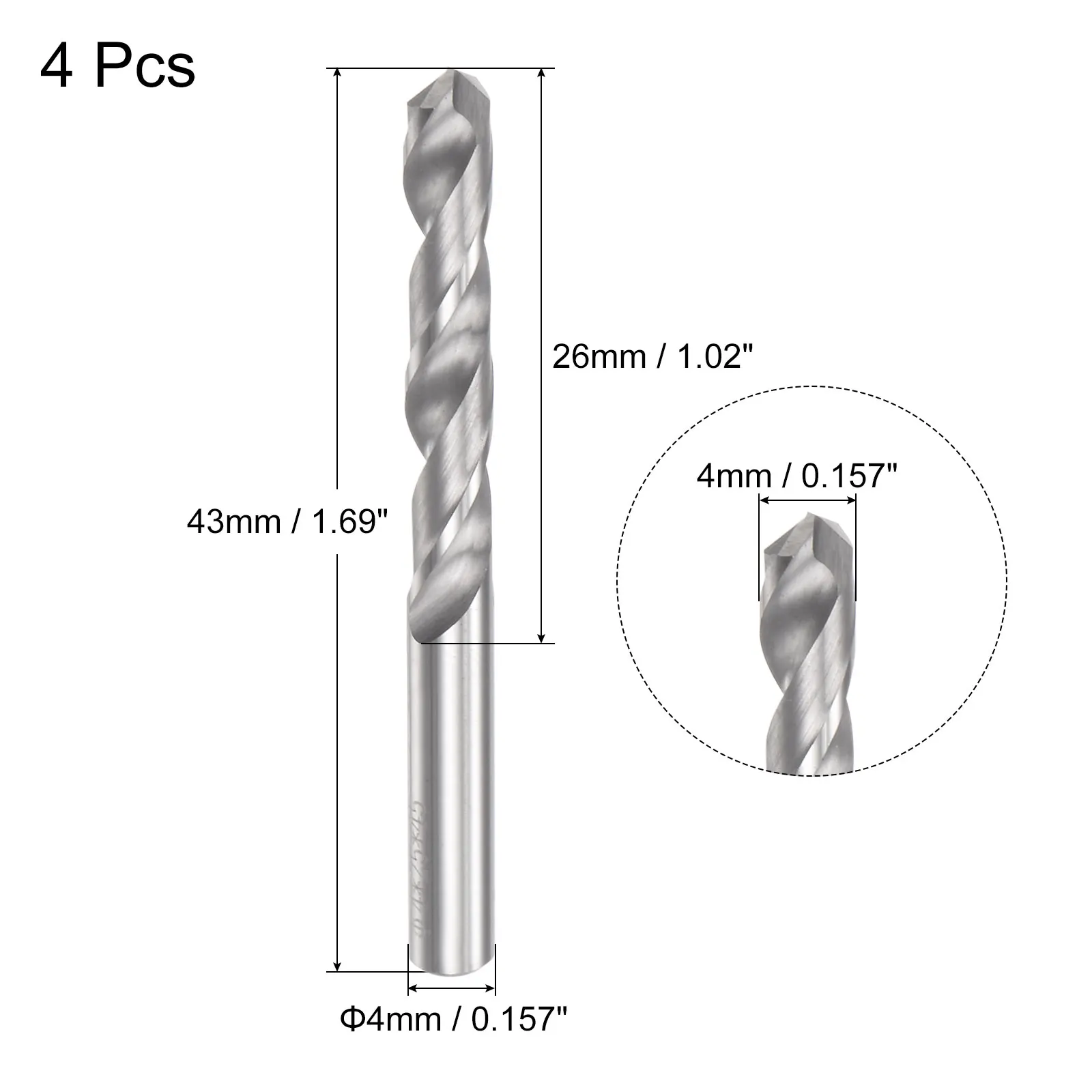 2-4 Buah Mata Bor Karbida Padat, Mata Bor Pekerjaan Karbida Tungsten C2/K20 Alat Pengeboran Batang Lurus untuk Baja Tahan Karat Alu
