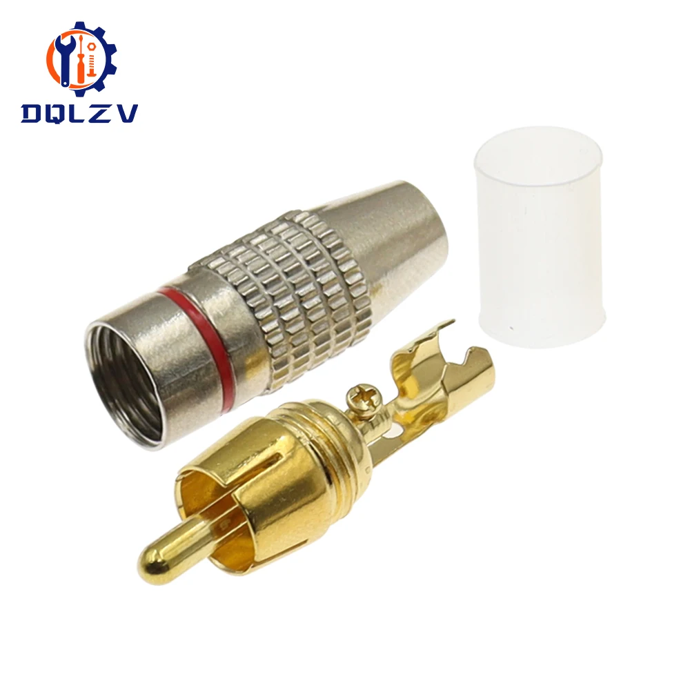 Gold RCA Male Adapter Non Solder Connector for Audio Video CCTV IP Camera Security Coaxial Cable Solderness Convertor