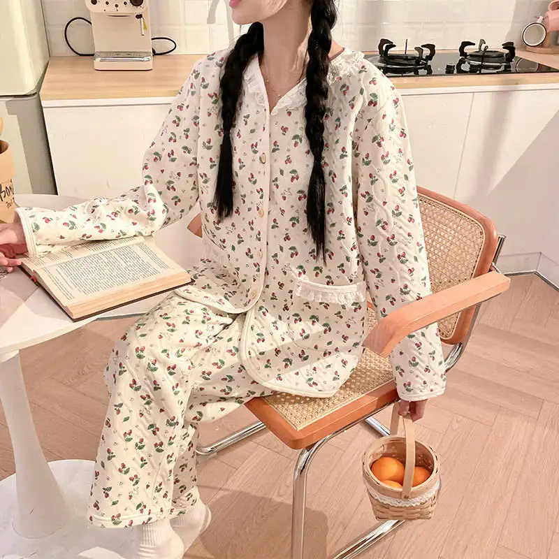 

Комплекты пижам для женщин: хлопковые зимние утепленные брюки с капюшоном до щиколотки, натуральные, теплые, уютные, простые, для сна и отдыха, в стиле OL