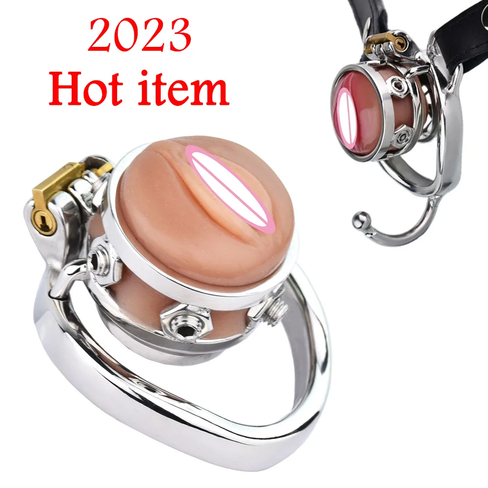 BDSM Realistic Silicone Pussy Sissy Spiked Chastity Cage Device 정조대 Stainless Steel Penis Lock Adult Games Cock Cage Sex Toys 18