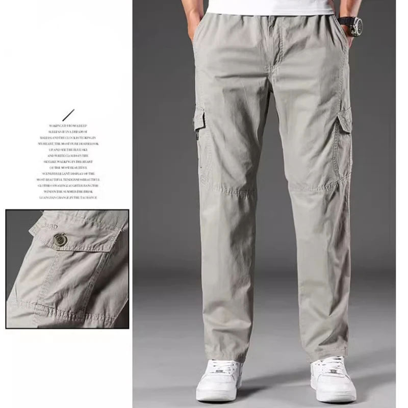 2024 new solid color loose casual pants men plus fat plus size tracksuit pants straight leg cargo brand all-in-one pants