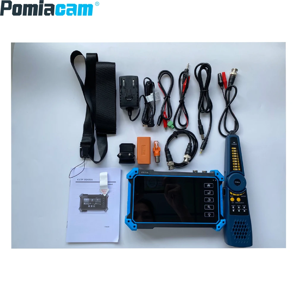 جهاز اختبار الدوائر التلفزيونية المغلقة Pomiacam مقاس 5.4 بوصة، اختبار 8K IP/AHD/TVI/CVI/SDI، مدخل PoE 48 فولت، مدخل HDMI/VGA، جهاز تتبع كابل TDR لتركيب الأمان