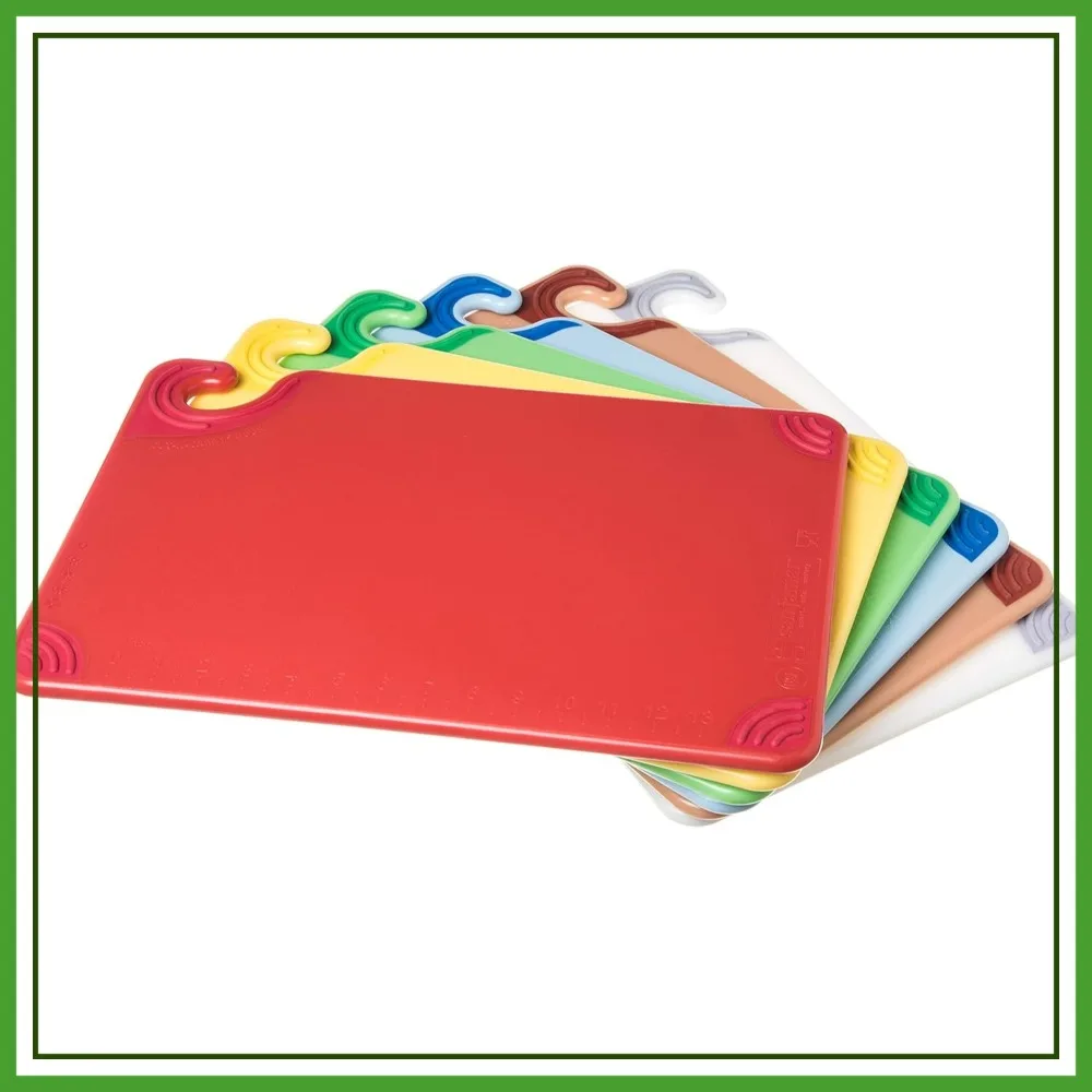 

12"x18"x0.5" Plastic Cutting Board Set of 6 with Safety Hook, Assorted Colors