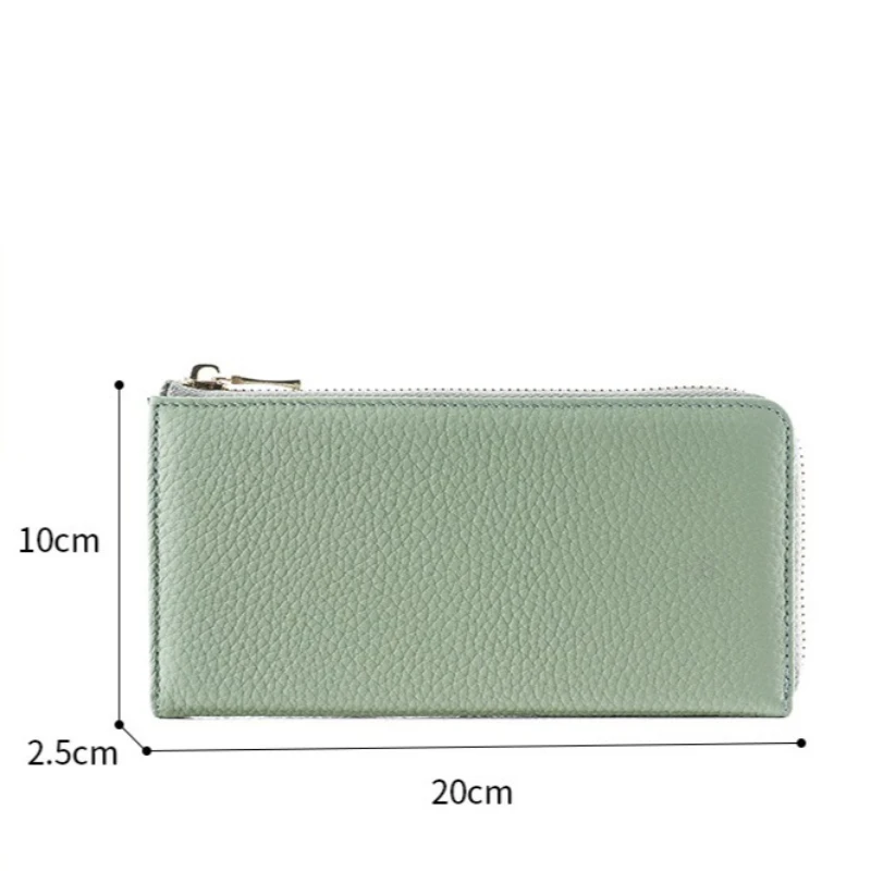 Dompet Pelindung RFID Kulit Asli Dompet Tangan Fashion Ritsleting Panjang Wanita Dompet Koin Tas Ponsel