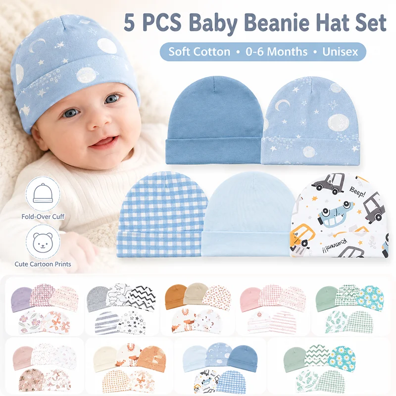 Knit Beanie Hat Warm - 5pcs 아기 비니 모자 세트 부드러운