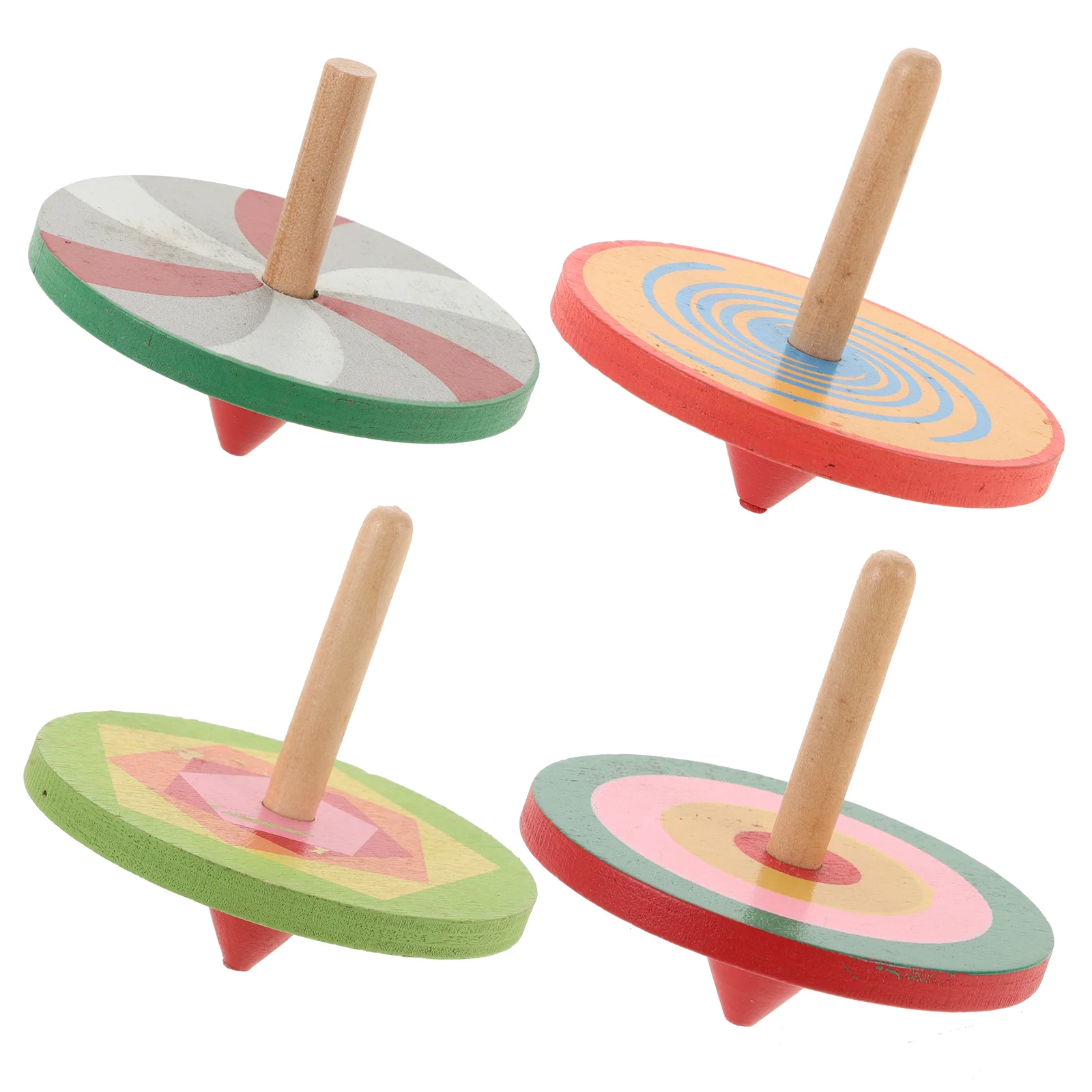 4pcs Wooden Cartoon Tops Toys Colorful Gyroscope Peg-top for Kids Children (Random Color)