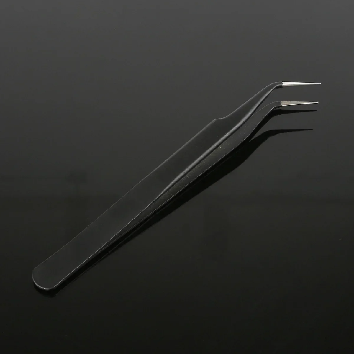 ファッションネイルアートDIY、1個ストレートエルボアクリルジェルピッキングツール、ラインストーン宝石装飾、黒まつげピンセット、1.0MM