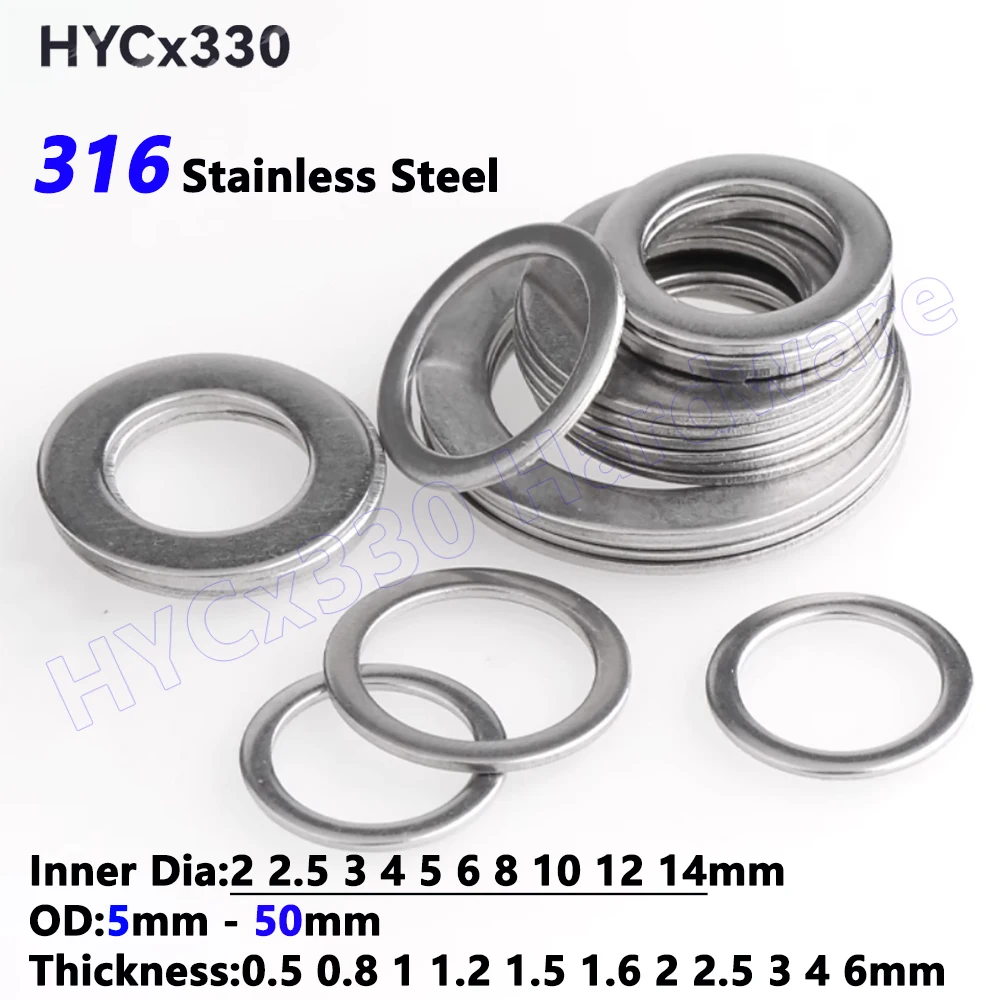 316 Ultra Thin Flat Washer Inner Dia 2 2.5 3 4 5 6 8 10 12 14mm A4 Stainless Steel Adjusting Shim Gasket Thickness 0.5mm to 6mm