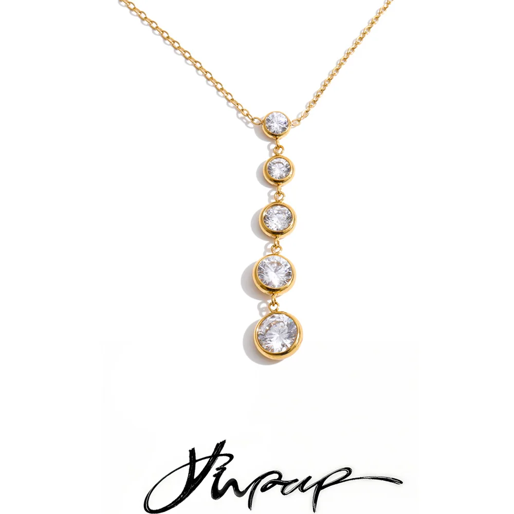 Yhpup Edelstahl Zirkonia Runde Kette Tropfen-Halskette Neuheiten Stilvolle Tägliche Premium Bling-Schmuckstücke